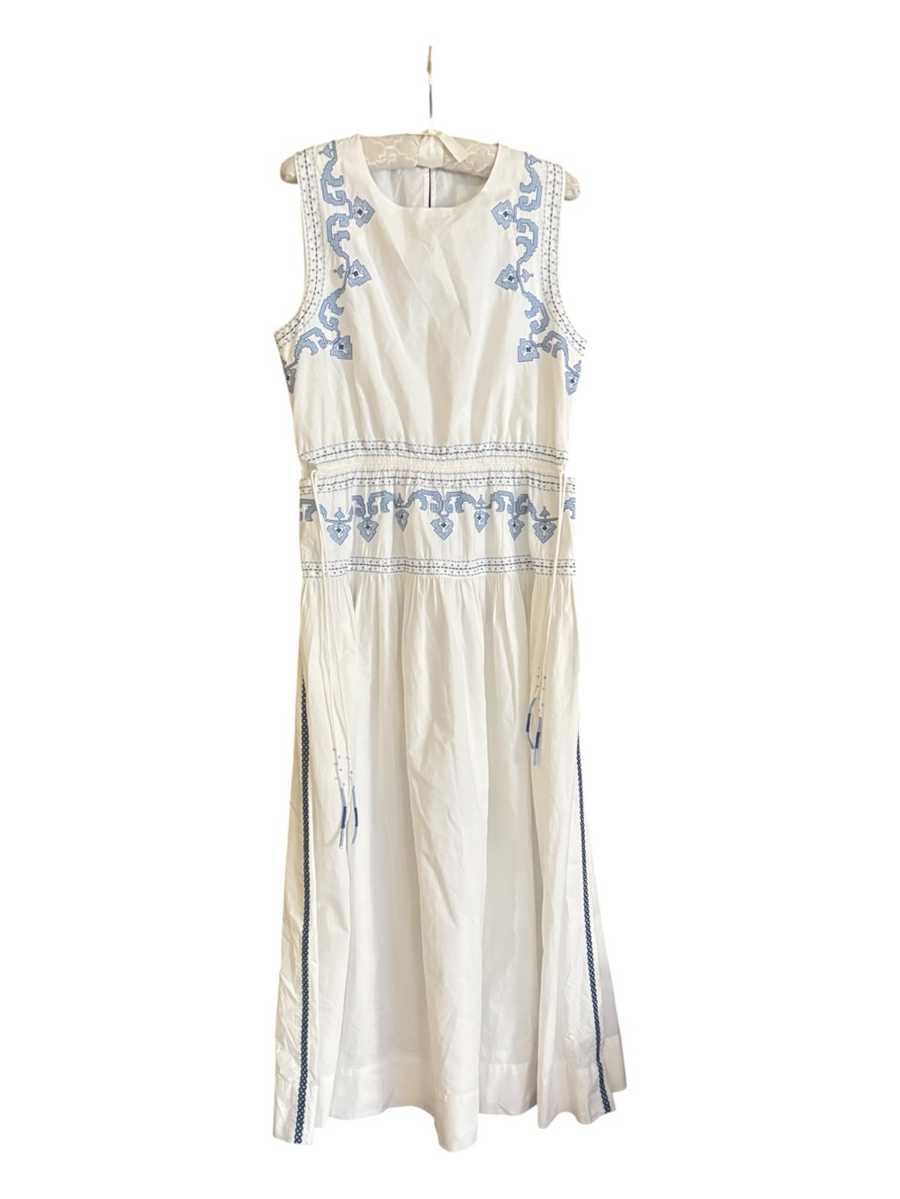 Zara White Maxi Dress with Light Blue Embroidery Size M Like new